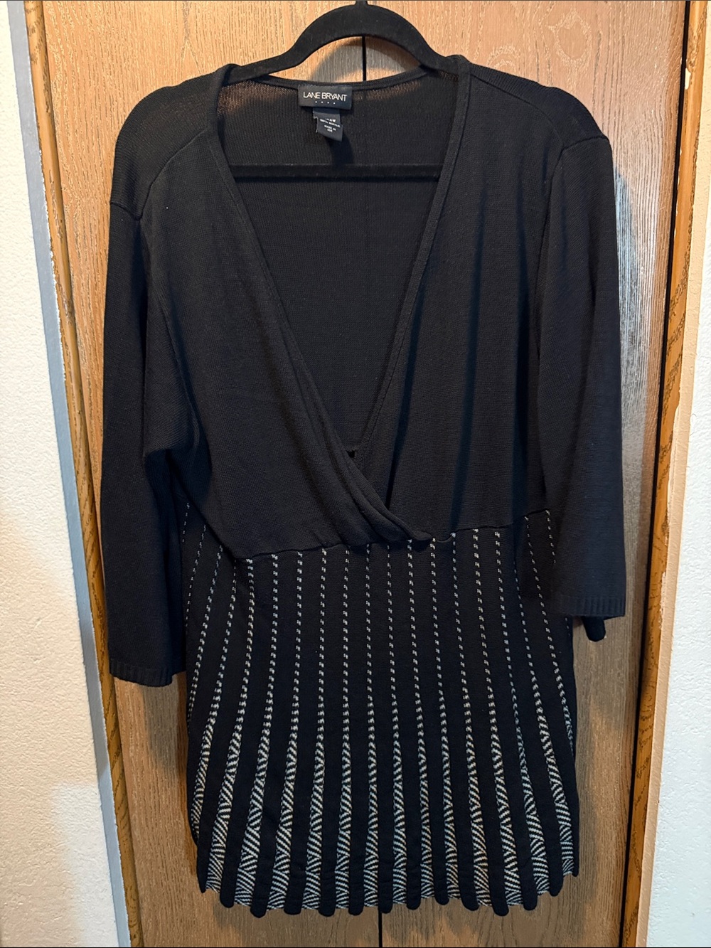 Lane Bryant Black Knit Wrap Dress with Patterned Pleated Skirt